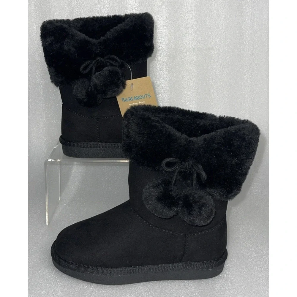 Thereabouts Willa Flat Heel Black‎ Winter Boots Faux Fur Girls Size 12 NEW